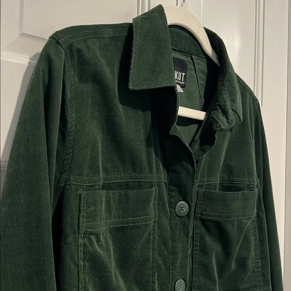 KUT from the Kloth Corduroy Utility Shirt Jacket Forest Green Shacket Small - Picture 4 of 6